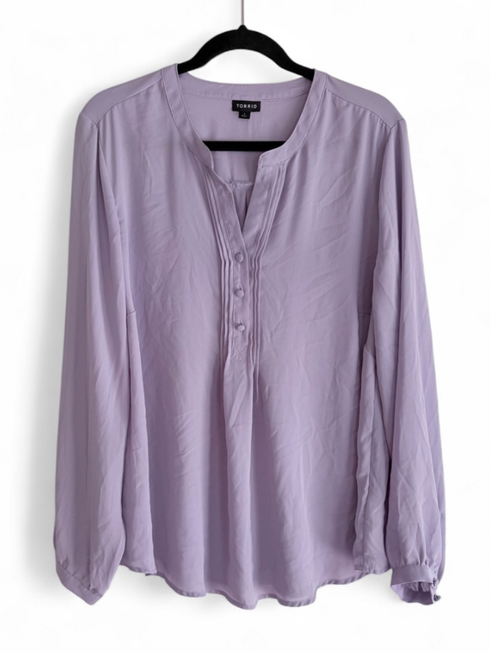 Torrid Lavender Long Sleeve Pleat Neck Chiffon Blouse Size 1